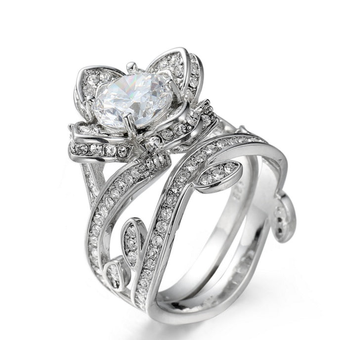 Creative Rose Zircon Jewelry Ring Elegant Flower Design Ring for Women Fashion Statement Ring Party Jewelry Gift for Her