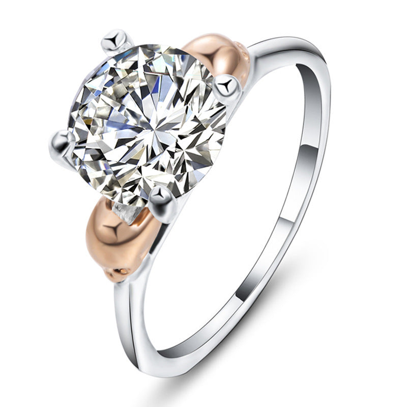 Rose Gold Two Tone Ring Exaggerated Big Diamond Creative Jewelry For Women Copper Gold Plated Artificial Gems Shine