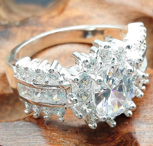 Rhinestone Ring Copper With 925 Silver Plating Over Copper US Size 7 4G Not Color Change Durable High Quality Jewelry