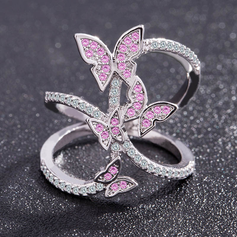 Elegant Butterfly Split Band Ring Gold Plated Gemstone Wedding Engagement Anniversary Jewelry Gift for Her Now