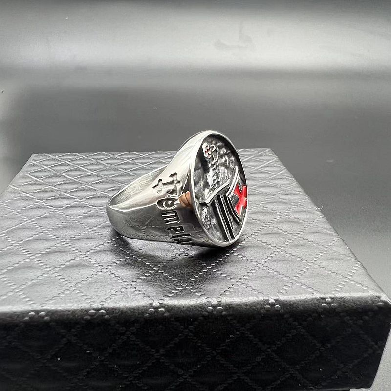 Titanium Steel Templar Templar Samurai Inscription Red Epoxy Cross Men's Ring