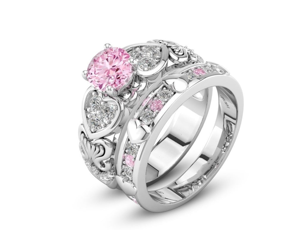 Double Layer Ring With High Grade Zircon Stones White Gold Plated Fashion Jewelry For Women Girls Elegant Luxe