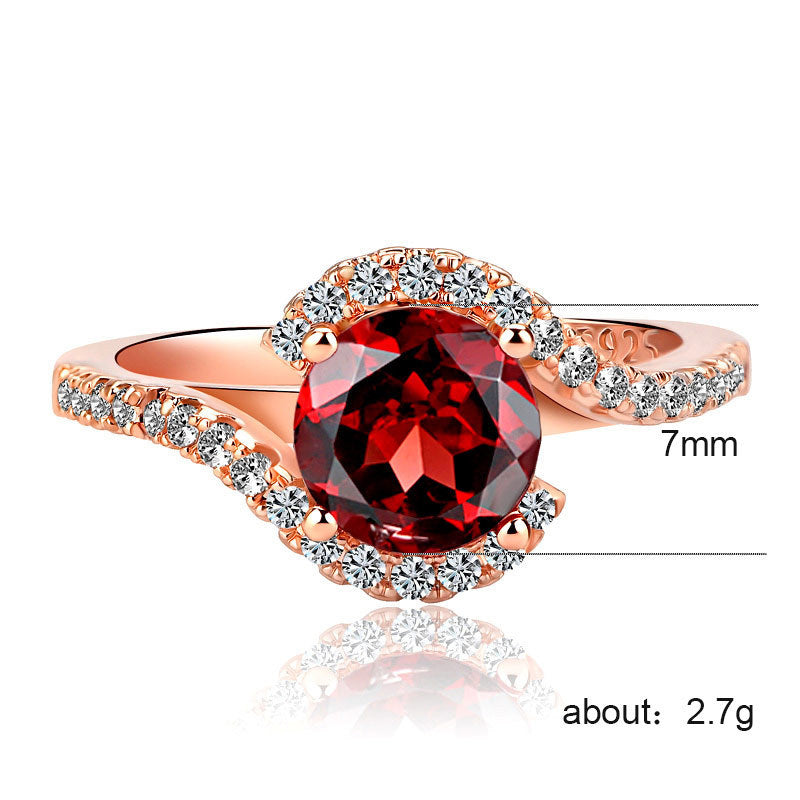 Women Emerald Ring 925 Sterling Silver Rose Gold Plated Band With Zircon Side Stones Round Elegant Trim Design
