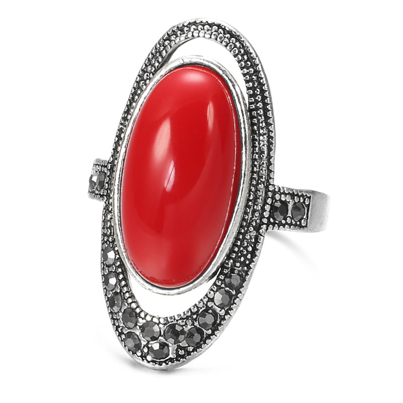 Vintage Geometric Alloy Ring Electroplated With Artificial Gemstone Inlays For Birthdays And Weddings Gift Ready