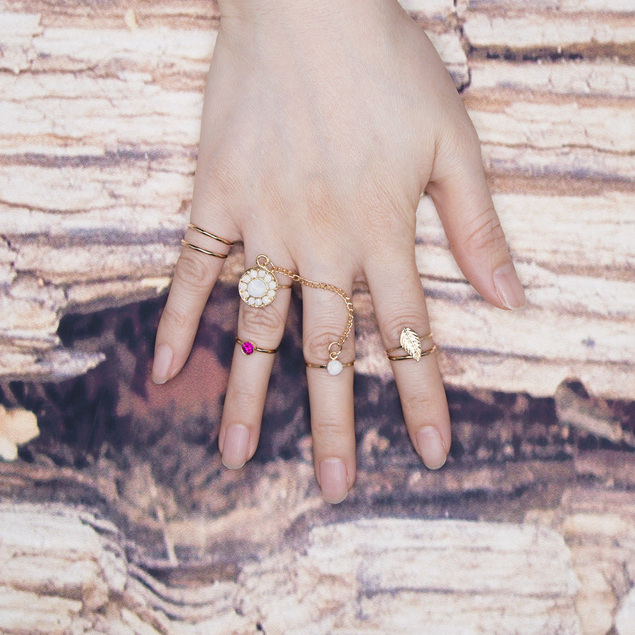 Vintage Knuckle Ring Set Bohemian Gold Plated Alloy Rings Turquoise Accents Fashion Finger Jewelry 7 Piece Set