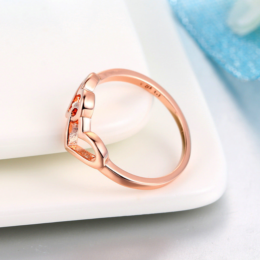 Double Heart Ring Platinum Plated Copper Inlaid Zircon Korean Fashion Jewelry Unisex Anniversary Ring Ring Ring