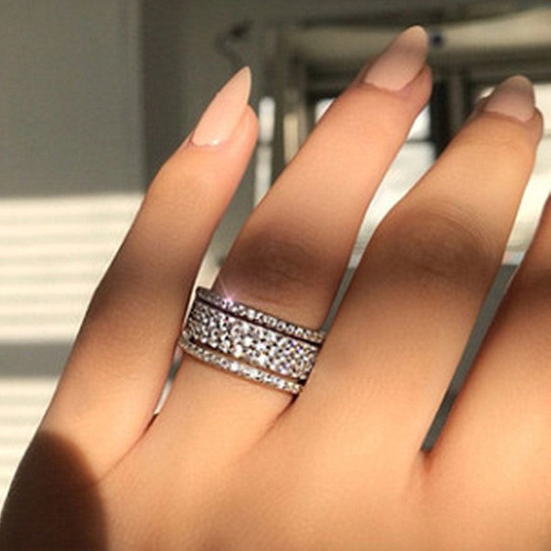 Elegant Zircon Ring With Copper Set Silver Tone Alloy Band For Women And Girls Sizes 5 6 7 8 9 10 Long Lasting