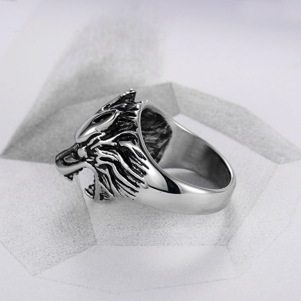 Animal Zodiac Wolf Head Ring Titanium Steel Electroplated Statement Ring Biker Ring Men's Ring Fashion Jewelry Gift for Him Animal Theme Ring