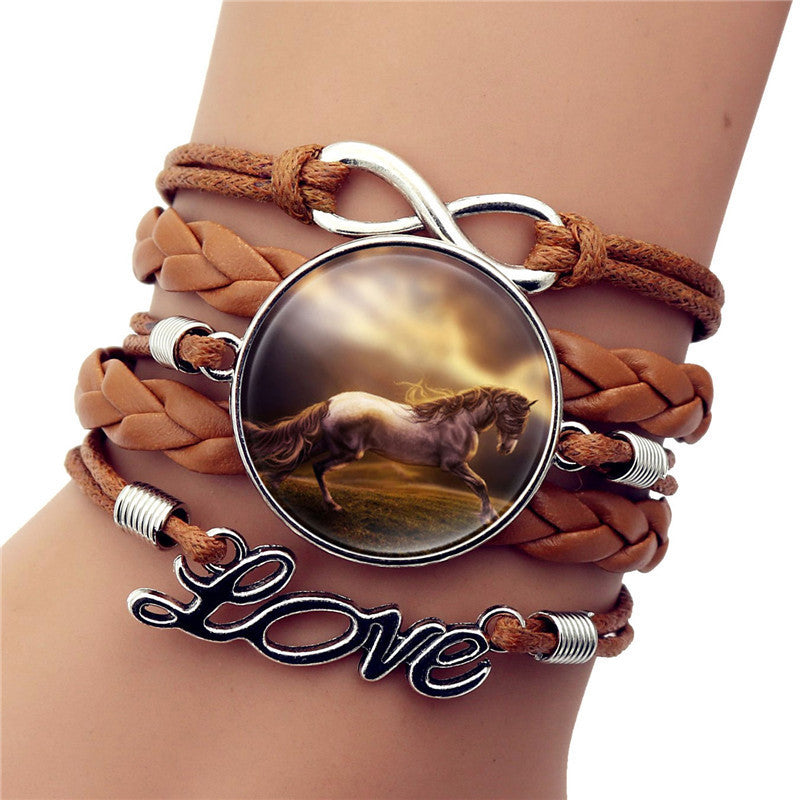 Horse Themed Bracelet with Glass Gem Pendant Die Cast Alloy Elegant Charm Jewelry Length 17cm Plus 5cm Extension