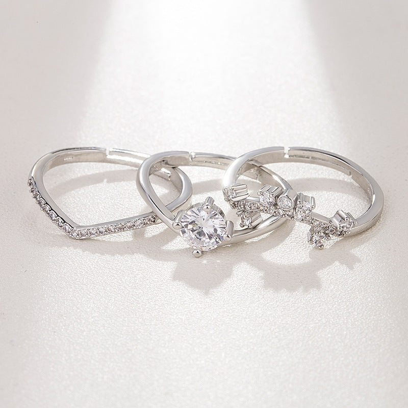 Couple Crown Ring Unisex Wedding Promise Engagement Anniversary Gift Platinum Inlaid Geometric Design Durable Jewelry