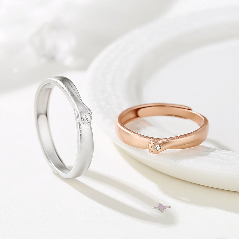 Sterling Silver Cat Paw Ring Retro Korean Fashion For Women And Men Cute Animal Couple Electroplated Finish Accessory