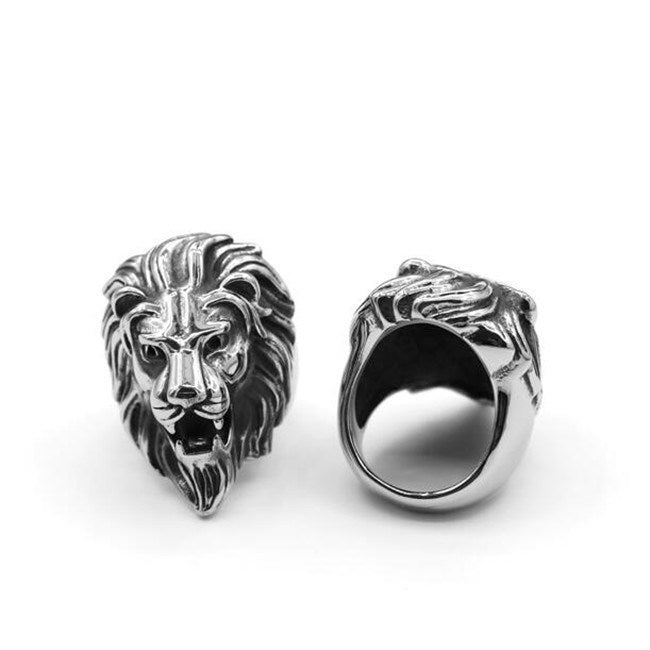 Mens Lion Ring European American Design Titanium Steel Casting Band Lion Head Ring Jewelry Individually Packed