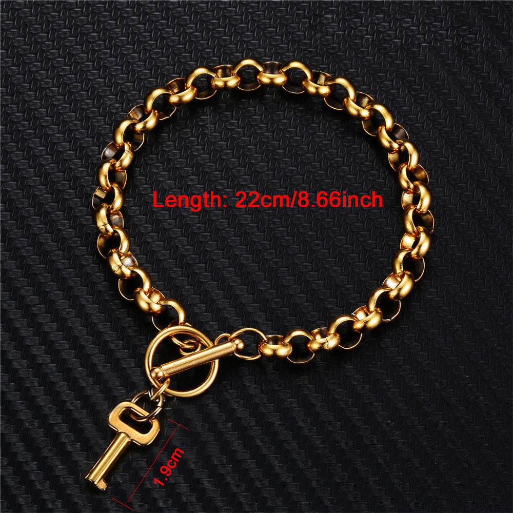 Womens Titanium Steel Bracelet With Key Pendant Charm Simple Design Wear Jewelry Gift For Her Gold Silver Gold