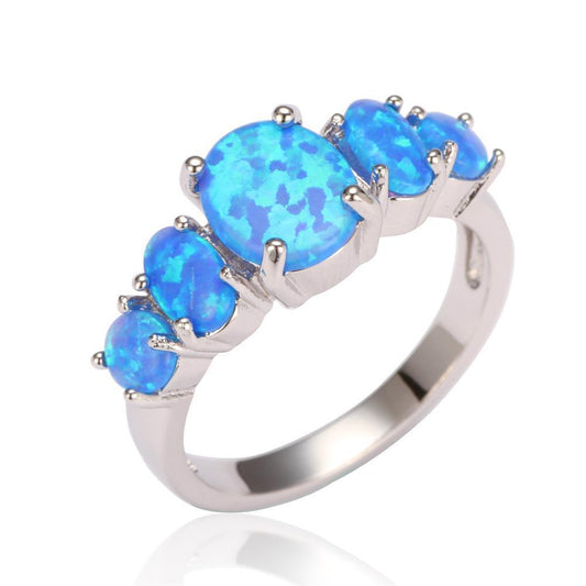 Natural Blue Opal Ring 925 Sterling Silver Gold Plated Unisex Wedding Jewelry Gift Size 6 To 10 Elegant Design
