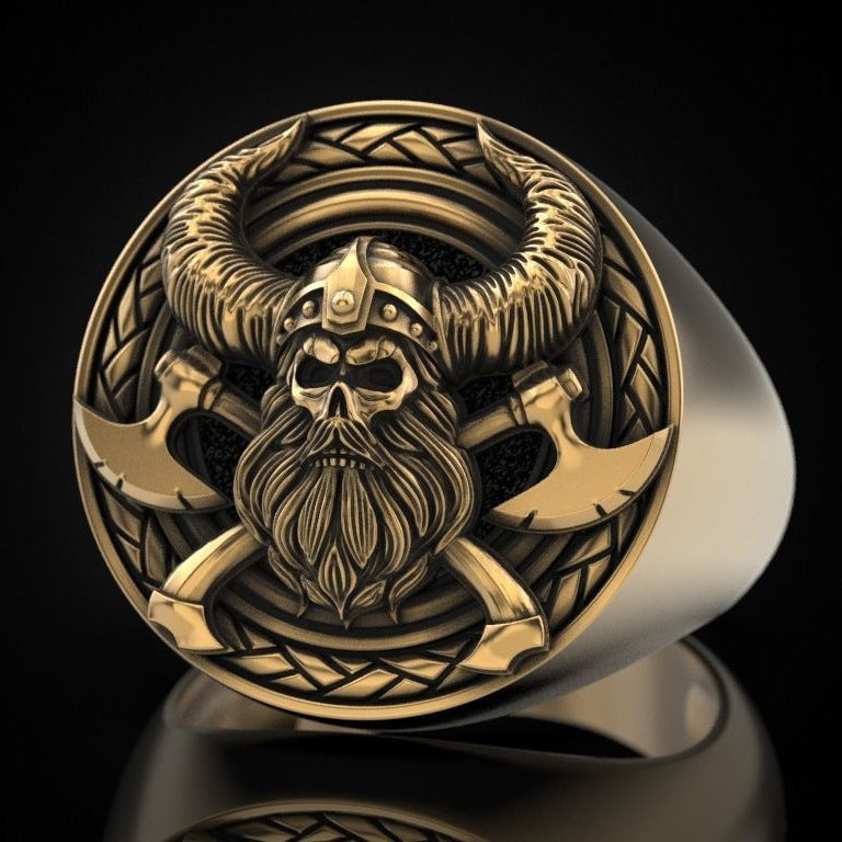 Nordic Mythology Mens Ring With Viking Skeleton Copper Ring