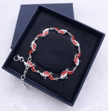 Copper Dolphin Charm Bracelet Unisex Zodiac Bangle With Gemstones Red Anniversary Gift For Travel Promotions 2