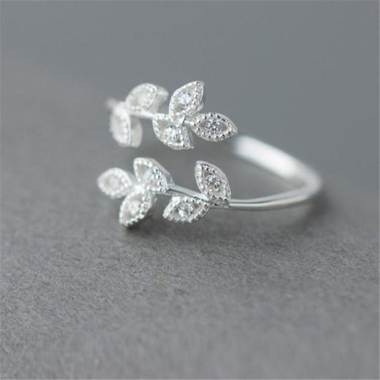 Leaf Design Sterling Silver Ring With Diamond Accent S925 Jewelry For Women And Girls Elegant Sparkle Everyday