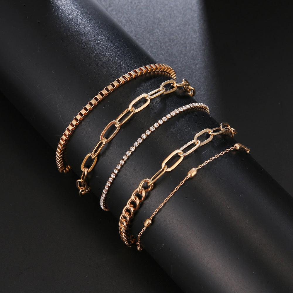 Womens Geometric Alloy Circle Buckle Bracelet Set Five Piece Plated Fashion Jewelry For Women Fashion Everyday