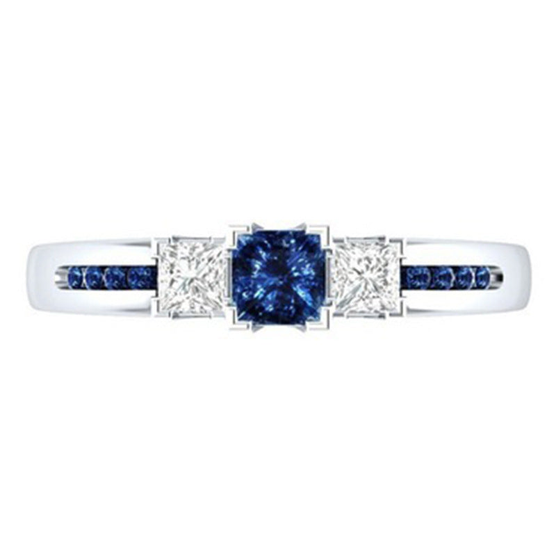 Blue Topaz Ring Geometric Design Electroplated Metal Alloy Elegant Engagement Wedding Jewelry Dainty Accessory