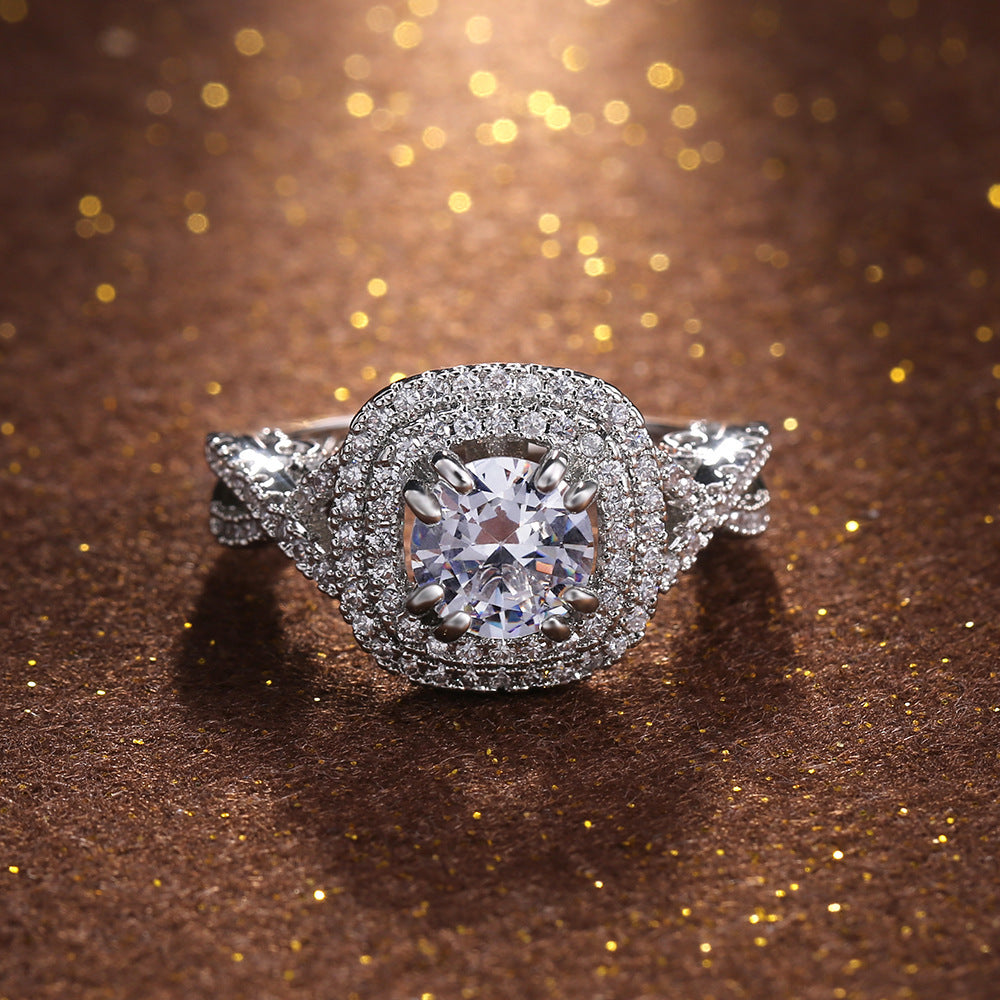 Womens Zircon Diamond Ring Two Tone Gold Plated Copper Band Engagement Wedding Jewelry For Her Sizes 6 7 8 9 10