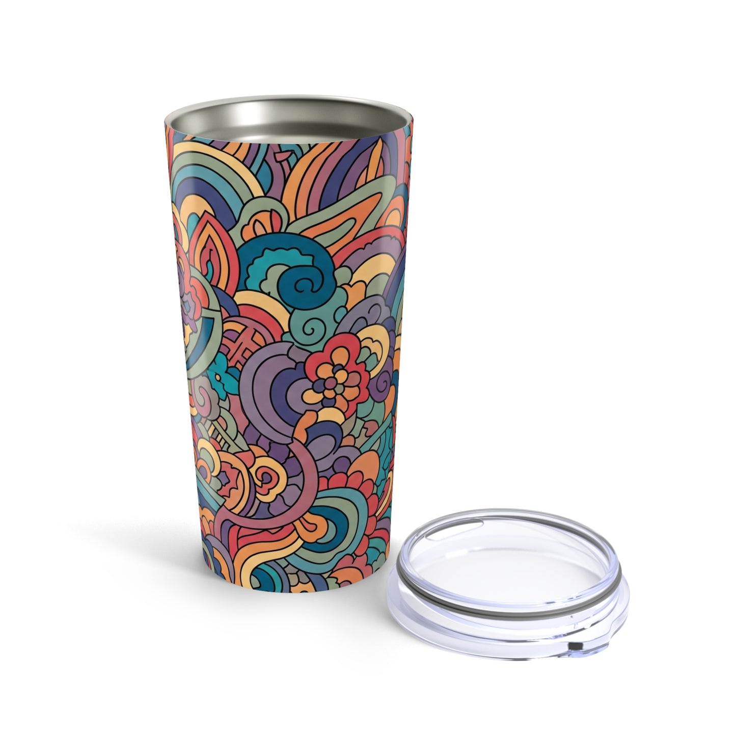 20 Oz Metal Tumbler With Printed Design Double Wall Vacuum Insulated Leak Proof Thermal Travel Coffee Mug For