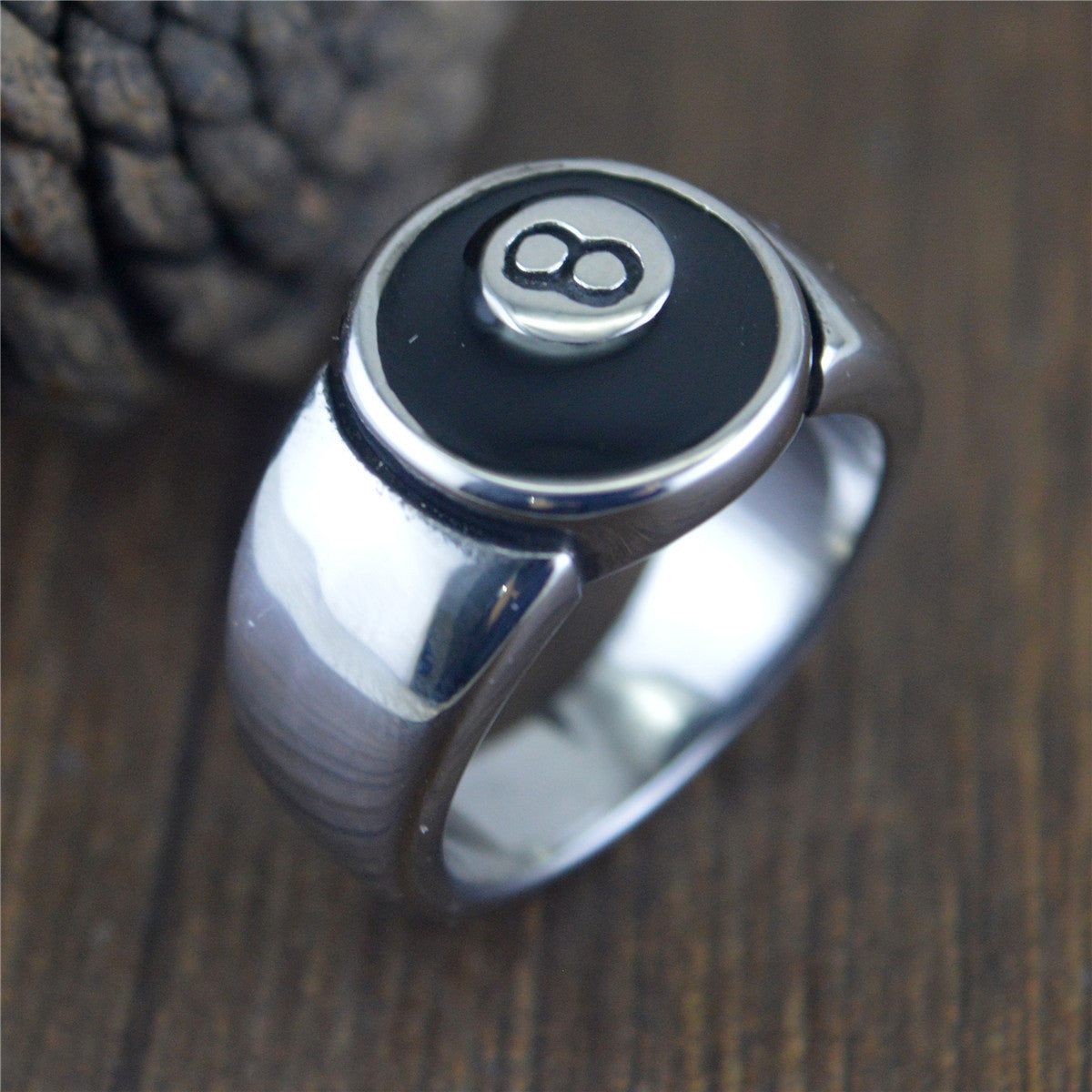 Vintage Titanium Steel Ring Oil Drip Eight Ball Billiard Style Jewelry 14mm Top Width For Superior Comfort Fit