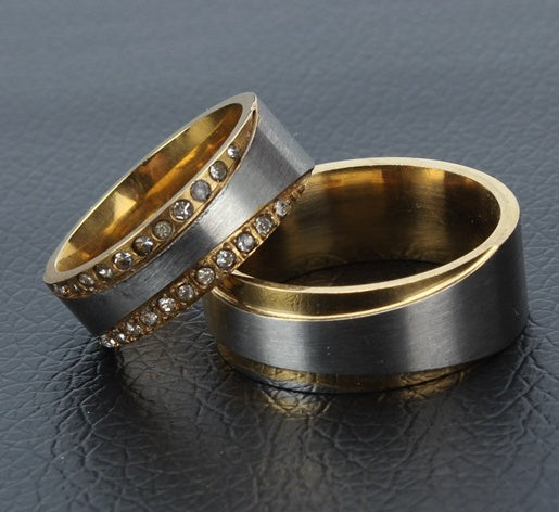 Titanium Steel Couple Rings Diamond Bands Wear Resistant