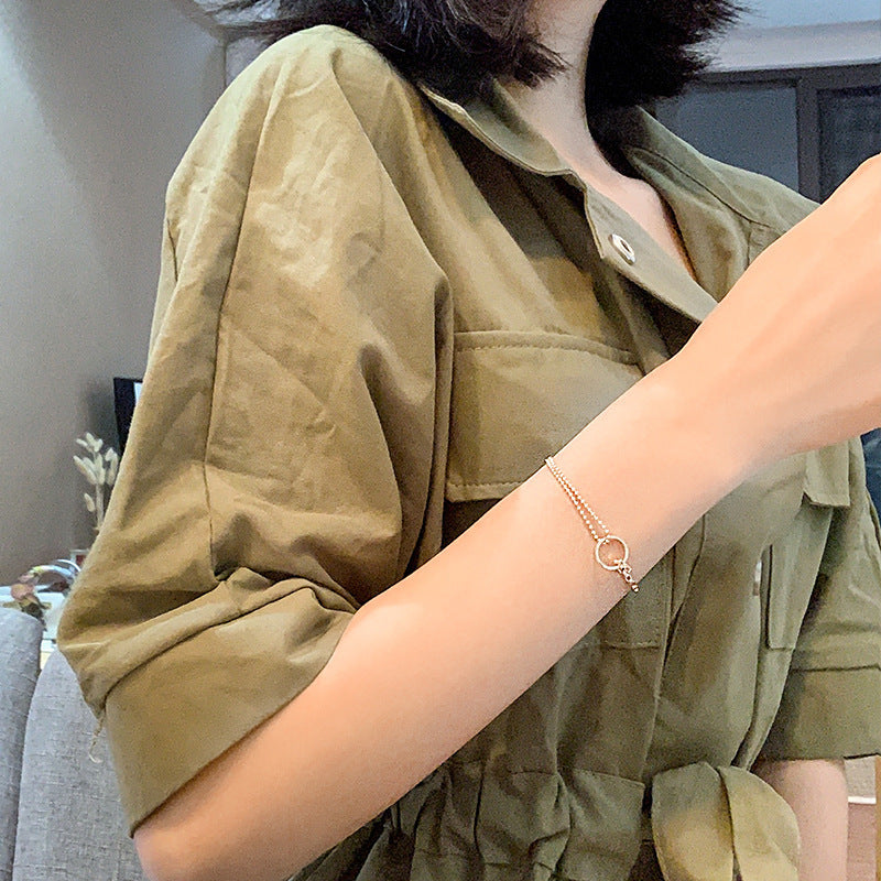 Womens Copper Bracelet Geometric Hollow Circle Electroplated Korean Fashion Jewelry Radiation Protection Design Chic