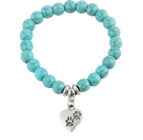 Adjustable Turquoise Beaded Bracelet With Pendant For Women