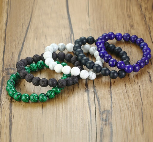 Natural Stone Bead Bracelet Lava Rock And White Pine Beads Stretch Charm Bracelet Gift Anti Fatigue Jewelry 19cm