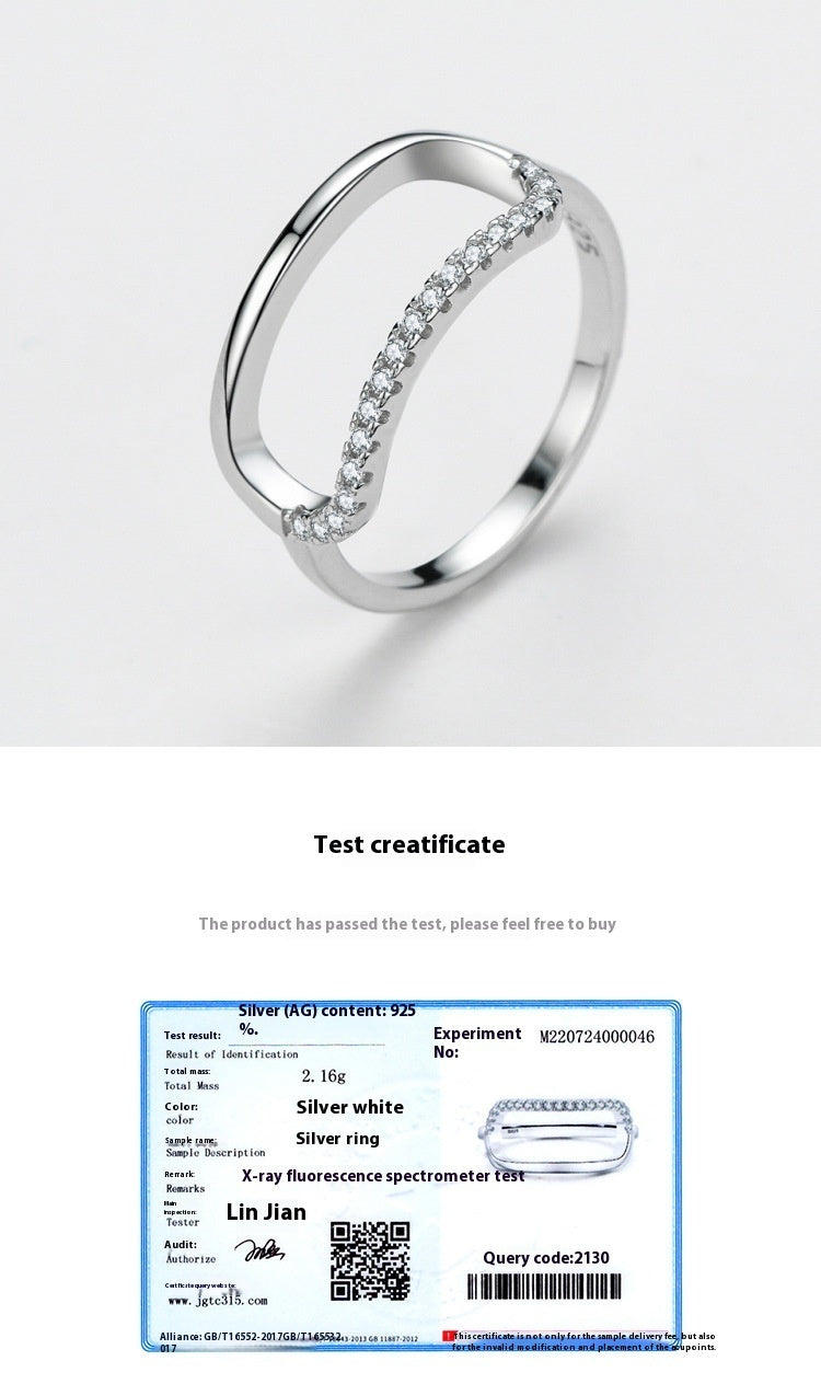 Womens Sterling Silver Ring Geometric Ellipse Zircon Inlaid Rectangular Ring Affordable Luxury For Her Stylish