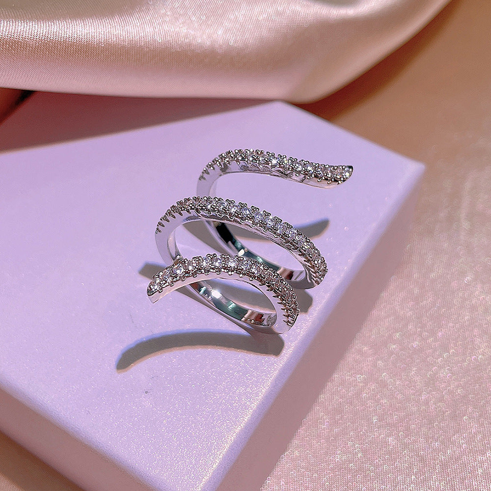 Geometrically Wrapped Zircon Copper Alloy Inlaid Elegant Wedding Engagement Anniversary Party Jewelry Gift Her
