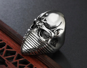 European and American personality retro masked flag men's skull titanium steel ring