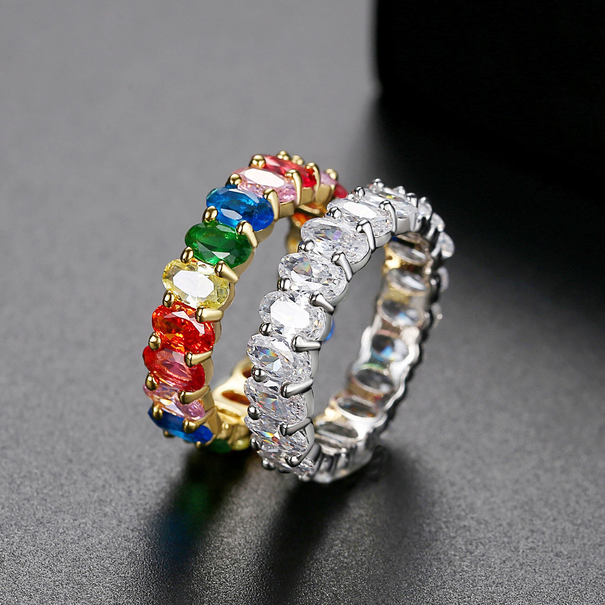 Egg Shaped Zircon Ring Geometric Copper Plated Electroplated Fashion Jewelry For Her Statement Gift Durable Quality