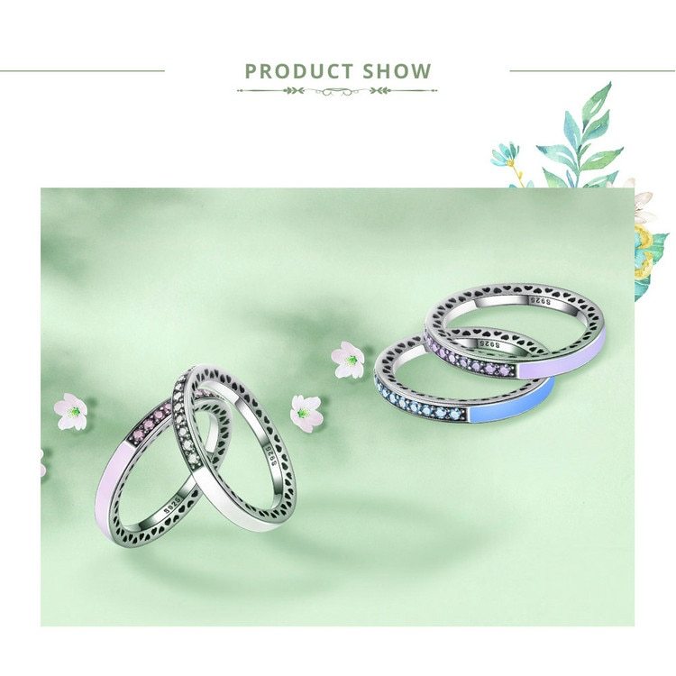 Sterling Silver Heart Ring With Enamel And Clear CZ 925 Silver Heart Shaped Ring 3mm Wide Gift For Her Sizes 6 7 8