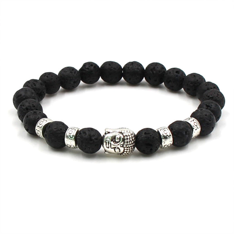 Natural Stone Bead Bracelet With Buddha Head Charm For Men