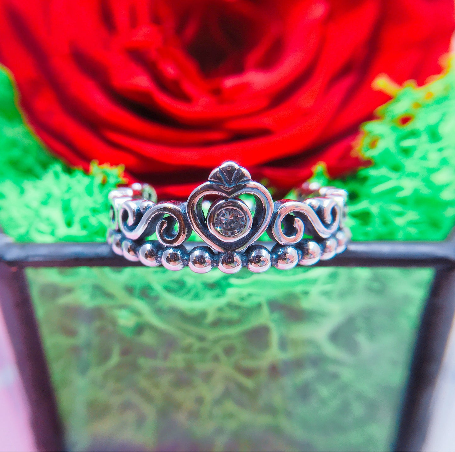 Silver Crown Ring With Diamond Electroplated Finish Crown Shape Ring European American Style Festival Gift Set