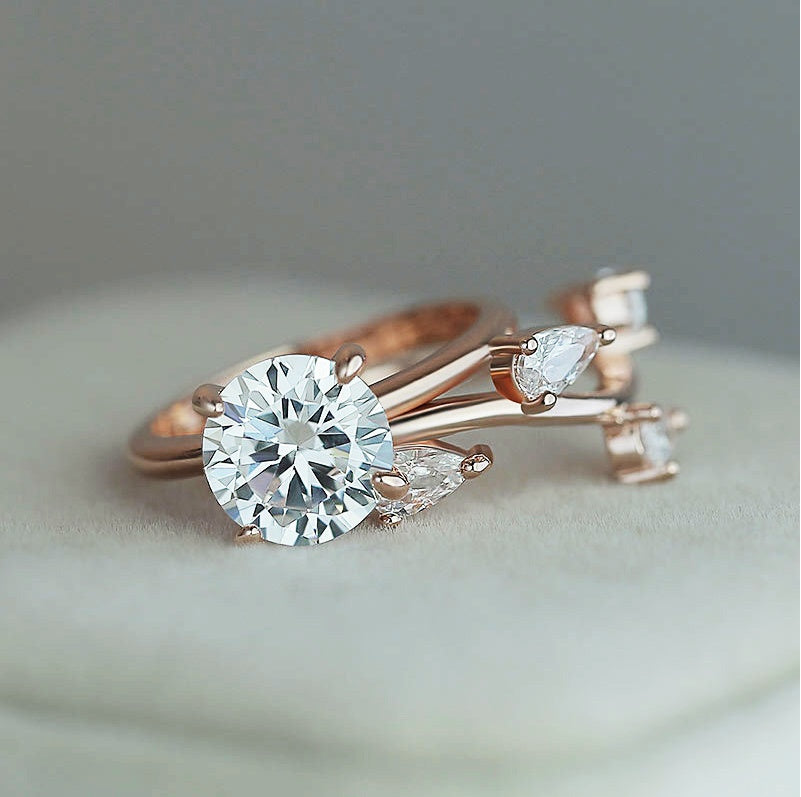 Leaf Shaped Zircon Ring Rose Gold Plated Copper Jewelry Elegant Statement Ring For Women Size No 6 To No 10 Ring