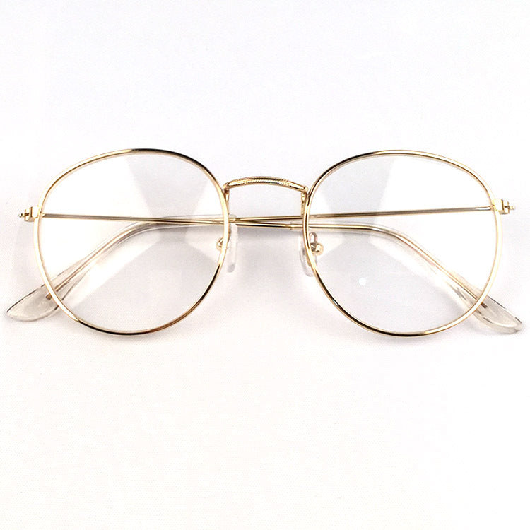Retro Metal Frame Glasses Full Rim Flat Mirror Eyewear For Men And Women Zero Degree Trendy Fashionable Eyeglasses