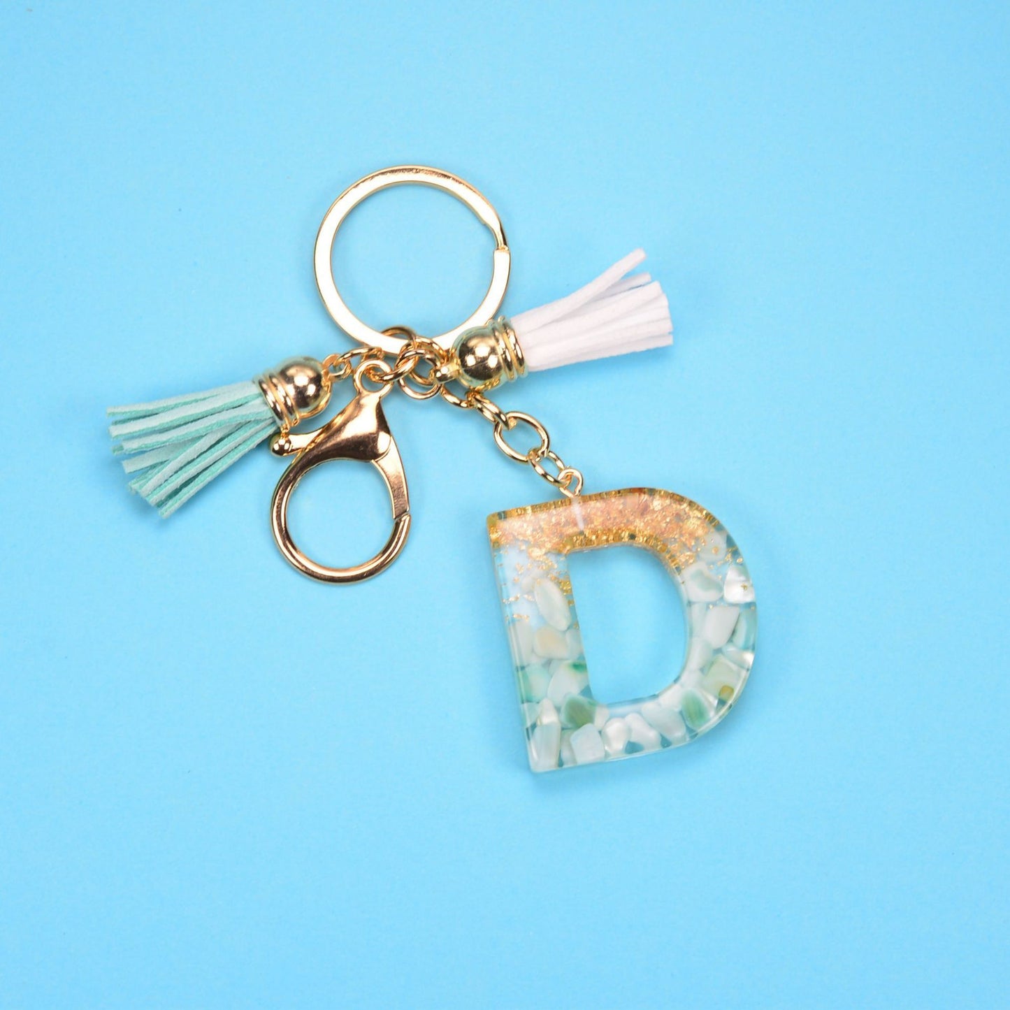 Resin Letter Keychain With Gold Foil Tassel And Alphabet Initial Keyrings For Purses Bags Backpacks Decoration