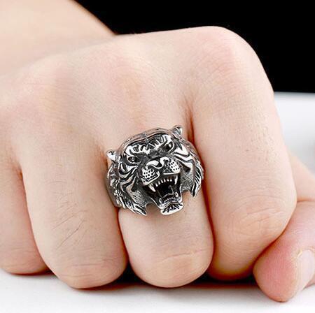 Tiger Head Zodiac Ring Titanium Steel Alloy Retro Natural Festival Jewelry Animal Ring Festival Gift For Style