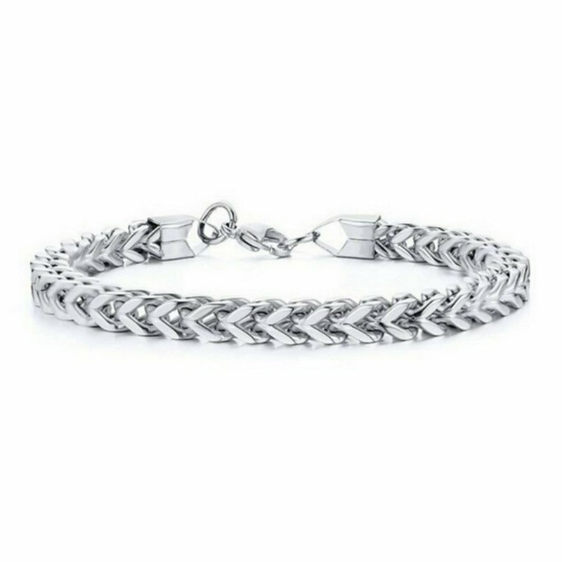 Mens Stainless Steel Chain Bracelet Trendy Link Bracelet Fold Over Clasp Durable Jewelry Gift for Men 21cm 6mm