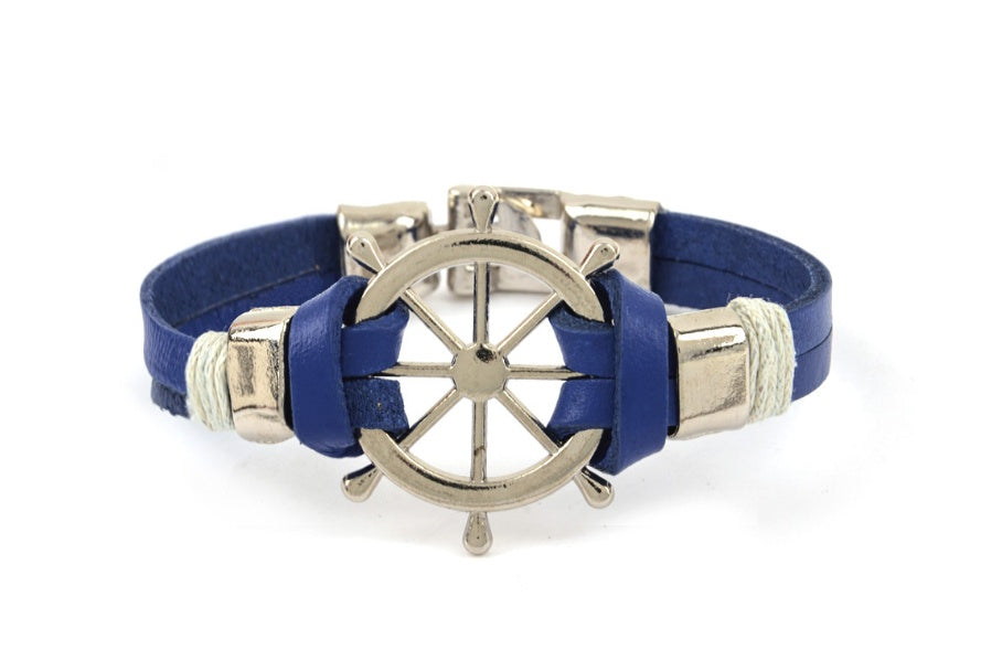 Rudder Anchor Leather Bracelet Nautical Theme Lightweight Plated Alloy Jewelry For Men For Casual Everyday Use