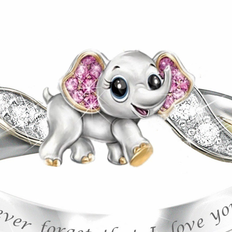 Pink Elephant Ring Symbol Of Love Remembrance Electroplated Alloy Fashion Jewelry Gift For Her Women And Girls Cute