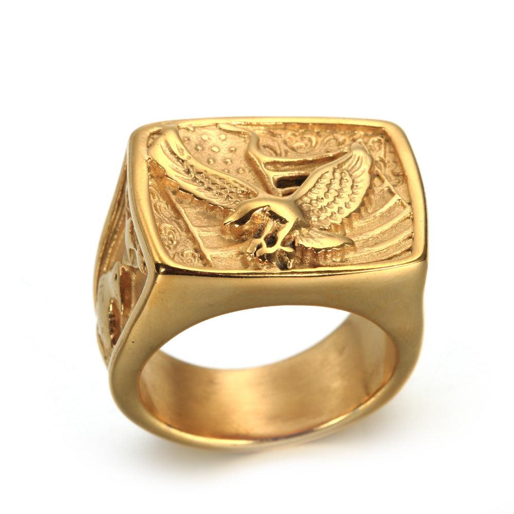 Mens Eagle Ring Vintage Stainless Steel Geometric Design