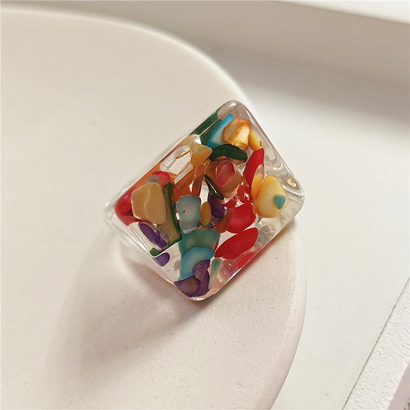 Unisex Acrylic Rings With Transparent Resin And Fruit Design Square Fashion Jewelry Gift For Women For Everyday Wear