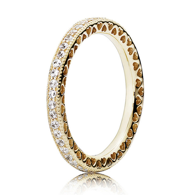 Peach Heart Shaped Hollow Ring White Copper Gold Plated Inlaid Gems Semi Precious Stone Geometric Style For Women