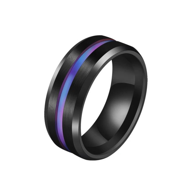 Unisex Stainless Steel Ring Geometric Two Tone Design Band 8mm Wide European Festival Gift For Everyday Styled