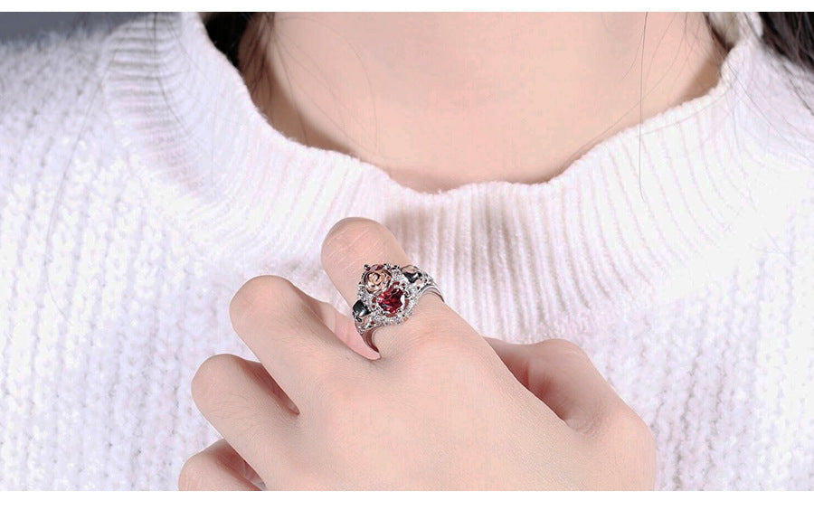 Copper Rose Skull Ring Heart Shape Red Zircon Punk Jewelry Accessories Size 6 7 8 9 10 Copper Tone Finish Glow