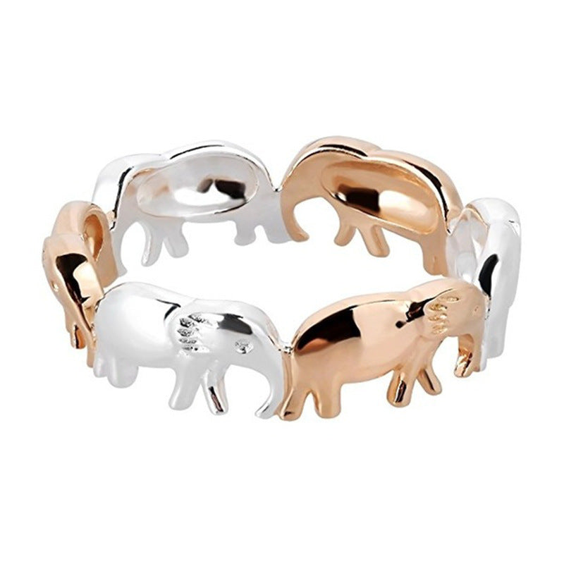 Two Tone Electroplated Elephant Ring With Geometric Zircon Inlay Jewelry For Women European Style Jewelry Ring